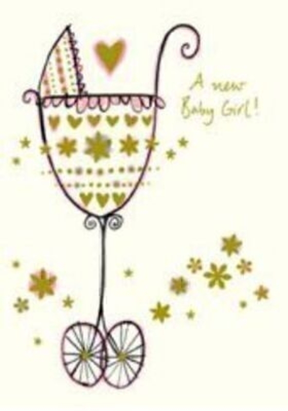 Richard Barrett Pram Baby Girl Card by Paper Rose. Size 5